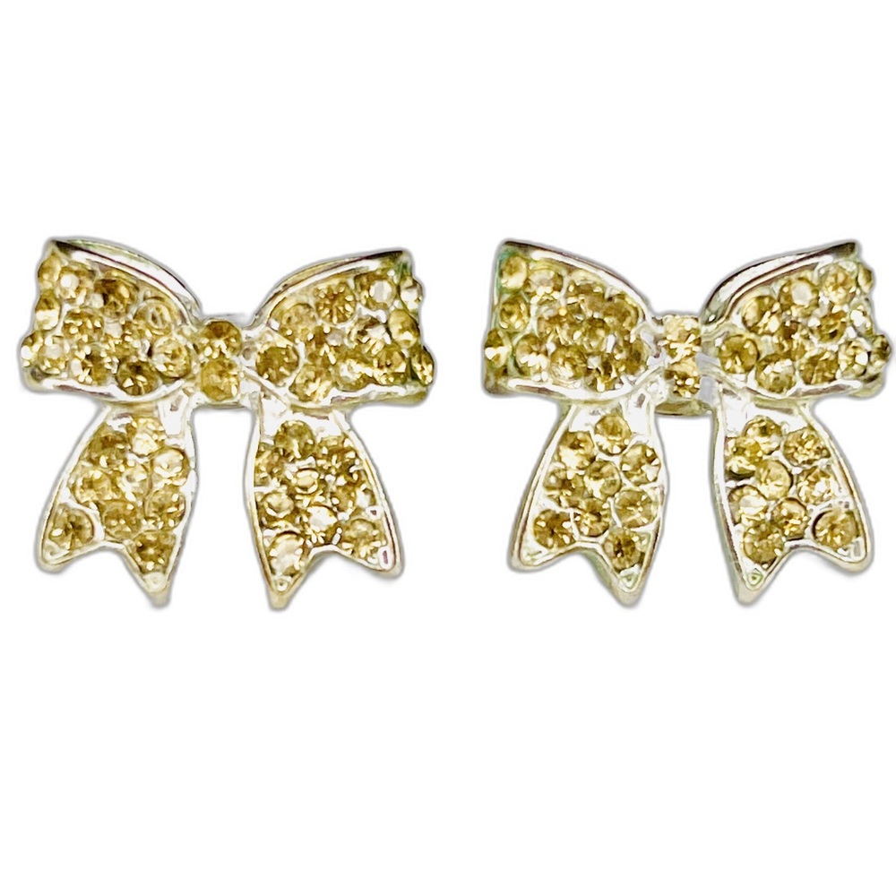 Melody Women & Girls Fashion Jewelry Sterling Silver ￼& Gold Bow Earrings